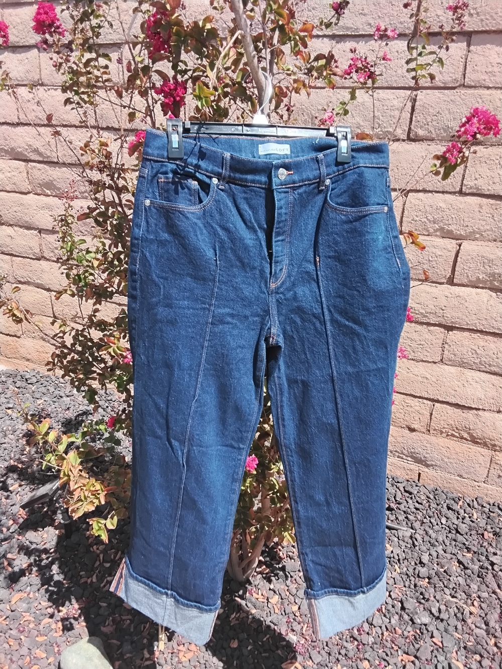 Dark Blue Women’s Jeans - Barrel Leg Jeans Cuffed Hem Size 8